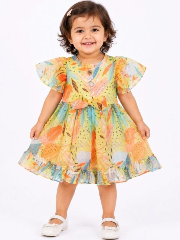 Print Flutter Sleeve Ruffled Chiffon A-Line Dress