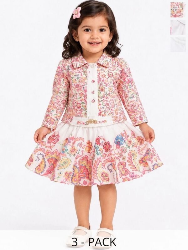 Girls Printed Coat with Skirt